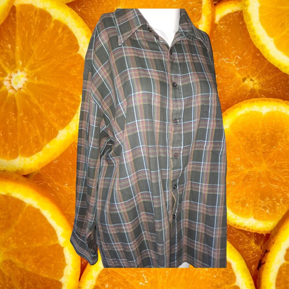 Vintage Kentfield Colorful‎ Plaid Button Up Shirt Size XL